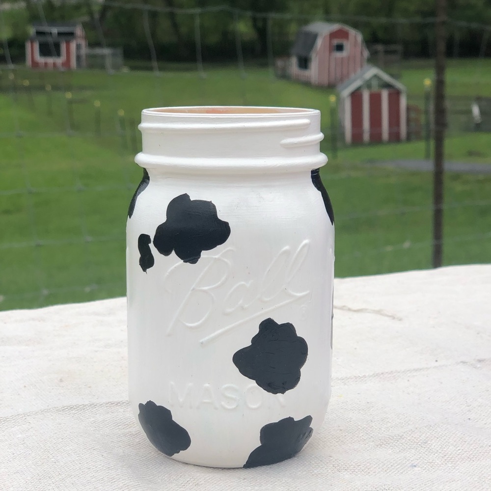 Cow Themed Hand Painted Mason Jar